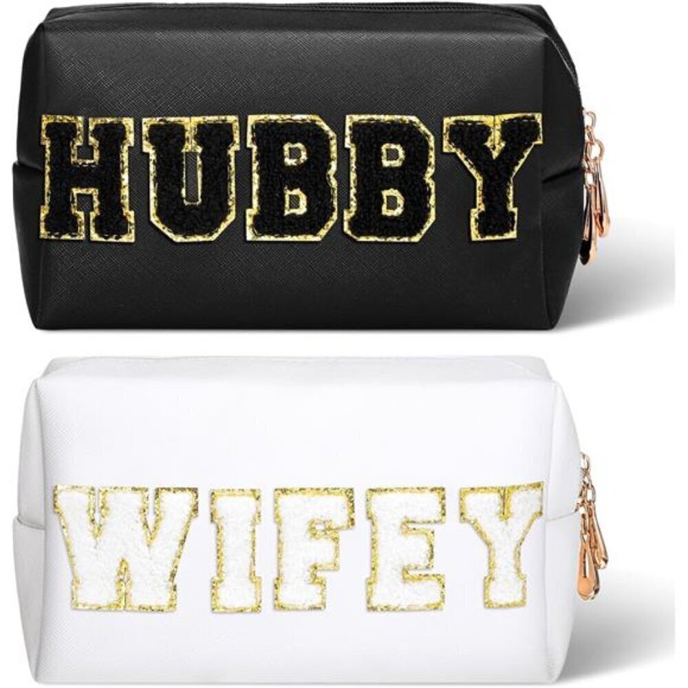 2 Pcs Wifey Hubby Makeup Bag Bride Patch Cosmetic Bag - Travel bag Set